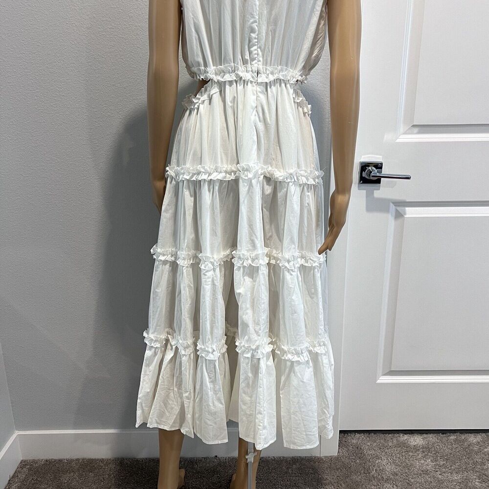 &Merci Women’s White Ruffle Tiered Cut-Out Midi Cottage Beach Dress Size Large - Picture 11 of 15